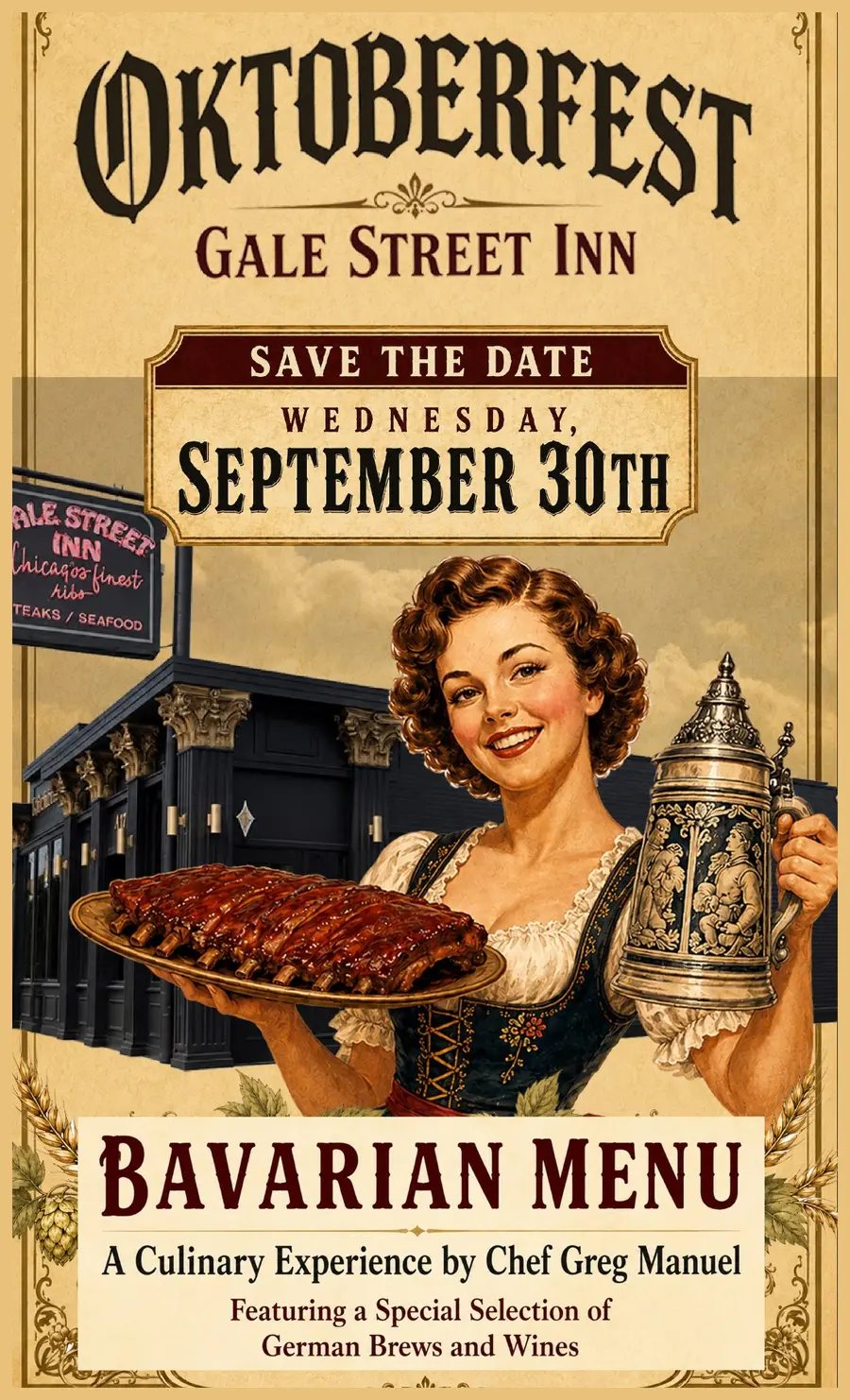 Oktoberfest illustration featuring ribs and a traditional German beer stein